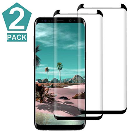 Glass, 3D Curved Dot Matrix Full Screen Compatible for Samsung Galaxy S8 Tempered Glass Screen Protector (5.8") 2017 with Easy Application Tray (NOT S8 Plus) (Case Friendly) (2 Packs)