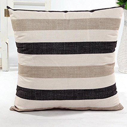 Hot Sell Striped Splice Home Body Pillowcases,Highpot Simpel Style Various Colors Square Flax Cushion Cover (Khaki)