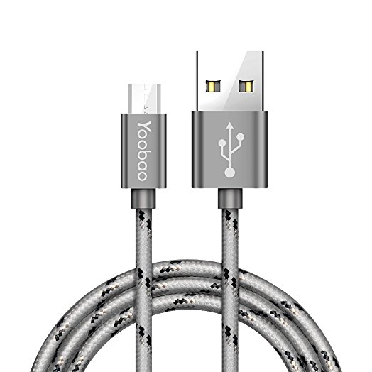 Yoobao 5ft Nylon Braided Micro USB 2.0 Charging Cable Tangle-Free Data Sync charger Cord for Samsung S7/ S6 Edge/ S5/ S4/ Note 5, LG HTC Nokia Sony BlackBerry Android Smartphones Tablets - Gray