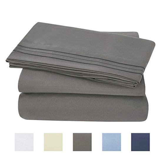 Bed Sheet Set - Brushed Microfiber 1800 Bedding 3 Piece 105 GSM -Wrinkle, Fade, Stain Resistant ,Hypoallergenic (Grey, Twin XL)