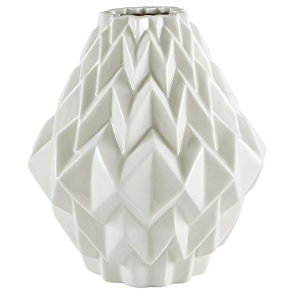 Rivet Modern Geometric Pattern Stoneware Vase, 6.9"H, White