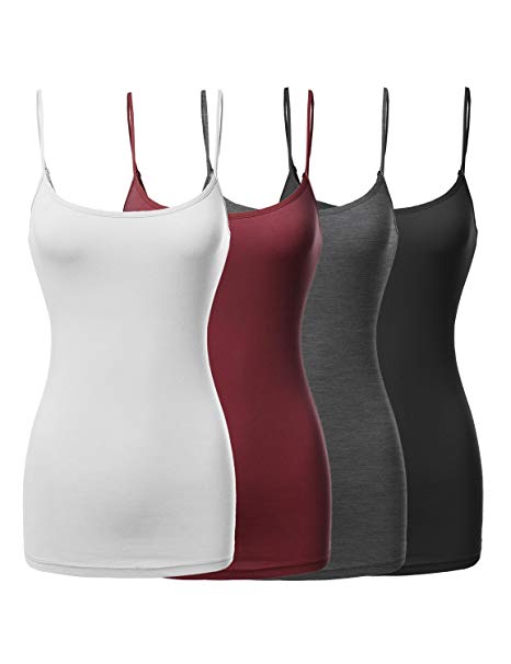 Made by Emma Women's Basic Solid Long Length Adjustable Spaghetti Strap Tank Top