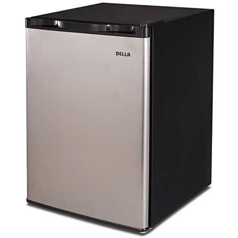 Della Mini Refrigerator Freezer Dorm Fridge 2.6 cu ft Office Compact Room Beer Cooler, Stainless Steel