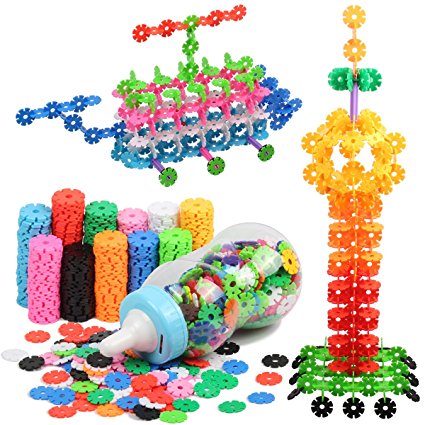 AMOSTING Building Blocks Educational Toys Set 800pcs Brain Flakes Plastic Building Discs STEM Toys for Preschool Kids Boys and Girls - with Storage Bottle and 10pcs Axle