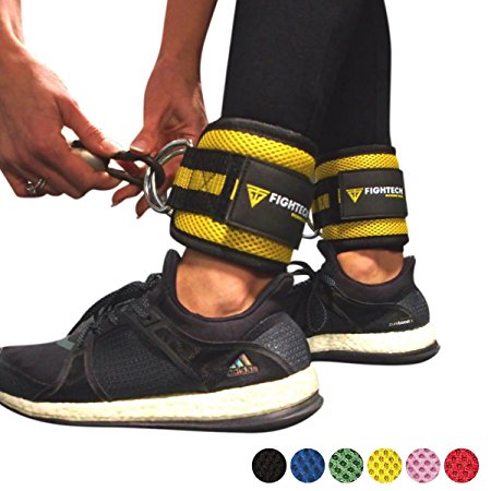 FIGHTECH Ankle Straps For Cable Machines: Fitness Cuff For Men & Women, Strong Brace with Thick Padding For Comfort & Stability Easily Adjustable Band - For Leg, Hip, Calf & Glute Exercises
