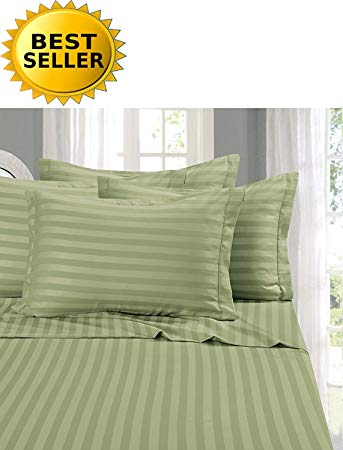 Elegant Comfort #1 Bed Sheet Set on Amazon - Super Silky Soft - SALE - 1500 Thread Count Egyptian Quality Luxurious Wrinkle, Fade, Stain Resistant 4-Piece STRIPE Bed Sheet Set, Full Green