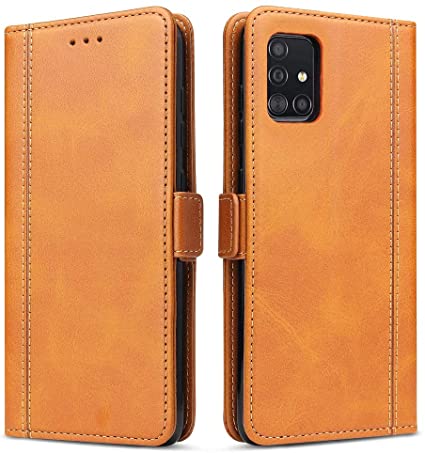 Bozon Galaxy A71 Case, Leather Wallet Phone Case for Samsung Galaxy A71 with Card Slots/Magnetic Closure (Brown)