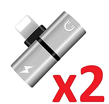 👍 [2 Pack] iPhone Lightning Splitter Adapter, iFlash 2in1 Audio & Charging Lightning Splitter for Apple iPhone Xs MAX, XR, X, 8 Plus, 8, 7 Plus, 7 2019 2018 2017 8Pin Adapter (Silver)