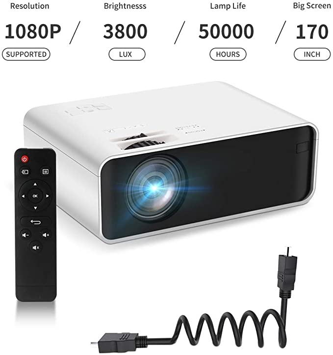 Mini Projector, Funcilit LED Video Projector[with Tripod],1080P HD Projector for Children Present, Video TV Movie, Party Game, Outdoor Entertainment with HDMI, VGA, USB, TF, iPhone, iPad