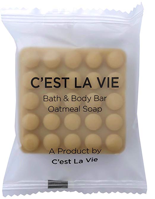 100 Bulk Pack - Oatmeal Soap Bars by C'EST LA VIE - 40g / 1.4oz - Hotel Guest Travel Amenities - Individually Wrapped in EV Responsible Packaging, Vegetable Based & Cruelty Free