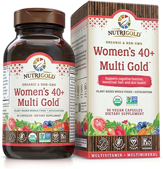 Organic Multivitamin Gold for Women 40  PlantBased Whole Food with Astaxanthin (90 Capsules)