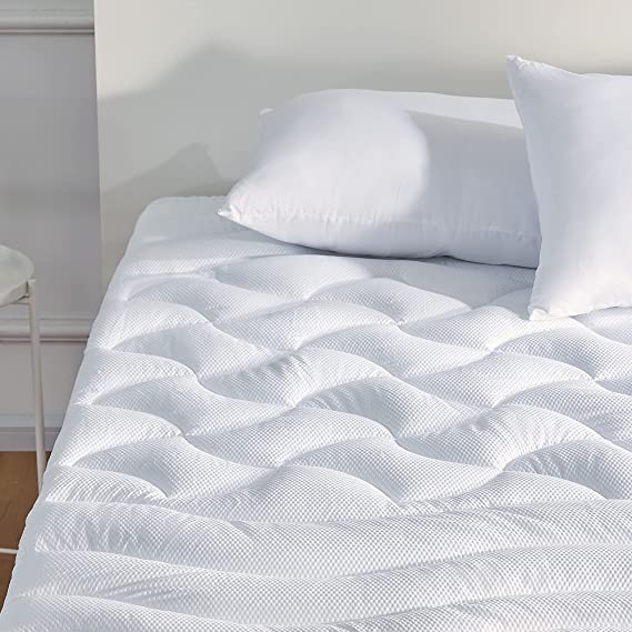 SLEEP ZONE Cooling Queen Mattress Pad, Premium Zoned Quilted Mattress Topper, Wrap Around Mattress Protector Cover, Machine Wash Durable, Deep Pocket 8-21 inch (White, Queen)
