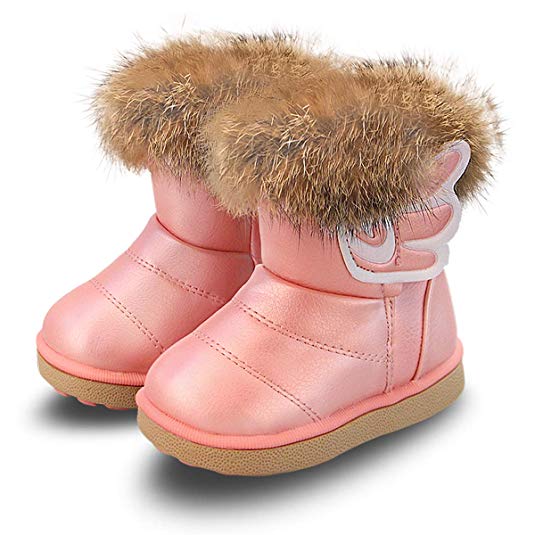 FJWYSANGU Toddler Girl Warm Winter Snow Boots Plush Inner Outdoor Boots Waterproof Snow Shoes with Wings Flat Easy on for Toddlers Little Girls
