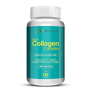 ANC Hydrolyzed Multi Collagen Peptide with all 5 Types of Collagen Including TYPE I, II, III, V & X Supports Skin, Hair, Nails & Joints 120 Tablets