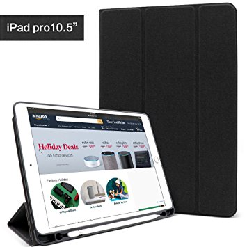 iPad Pro 10.5 Case With Apple Pencil Holder, Auto Sleep/Wake Function Trifold Stand With Multiple Viewing Angles, Soft TPU Smart Case For Apple iPad Pro 10.5 inch 2017,Black