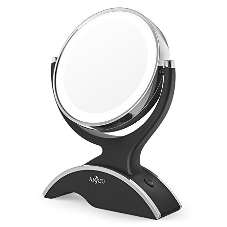 Anjou LED Lighted Makeup Mirror with 1x/7x Magnification, Double Side, 360°Rotation, Battery Powered and Movable (3 Free Batteries)