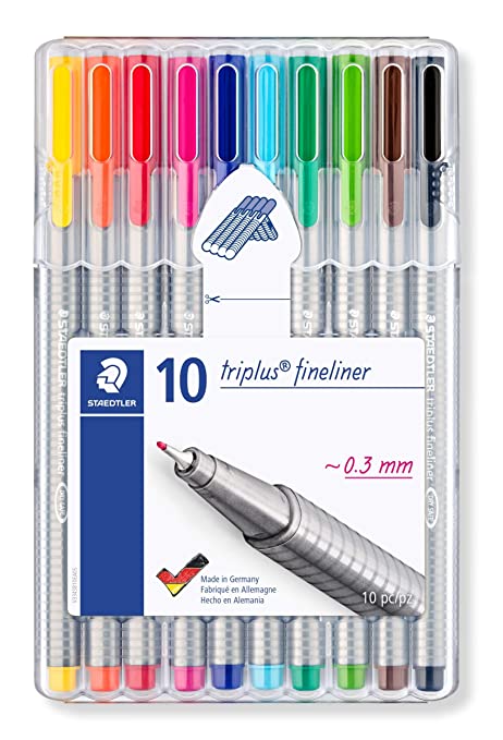 Staedtler 334 SB10 Triplus Fineliner Tip Pen in Staedtler Box - Pack of 10 (Multicolor)