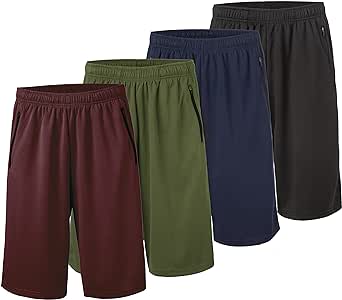 Essential Elements 4 Pack: Men's Active Performance Athletic Basketball Workout Gym Knit Shorts with Pockets
