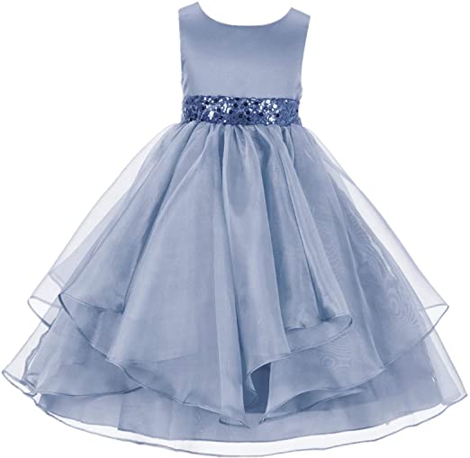 ekidsbridal Asymmetric Ruffled Organza Sequin Flower Girl Dress Toddler Girl Dresses 012S
