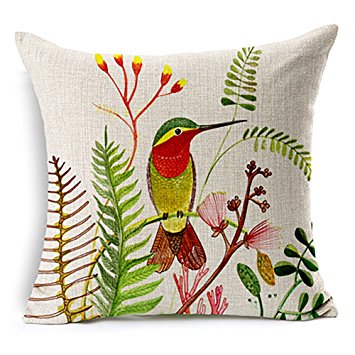 heartybay®Pillow Covers for throw pillows Hummingbird Hand Painted Floral Pattern Bird 18" X 18" (Hummingbird)