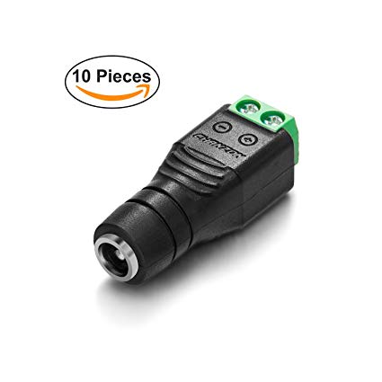 Chanzon (10 x Female) DC Power Connector 5.5mm x 2.1mm 12V 24V Power Jack Socket for Led Strip CCTV Security Camera Cable Wire Ends 10Pcs Plug Adapter