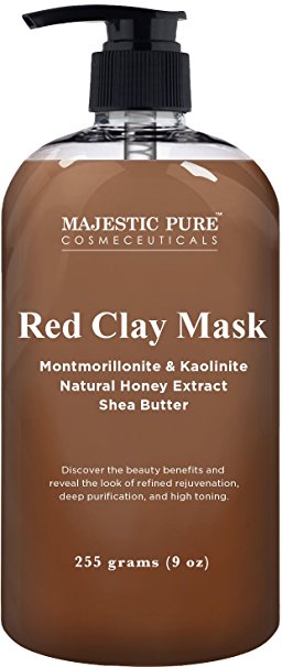 Majestic Pure Red Clay Mask in Cole Flower Honey, Powerful Facial Cleanser Mask, 9 oz