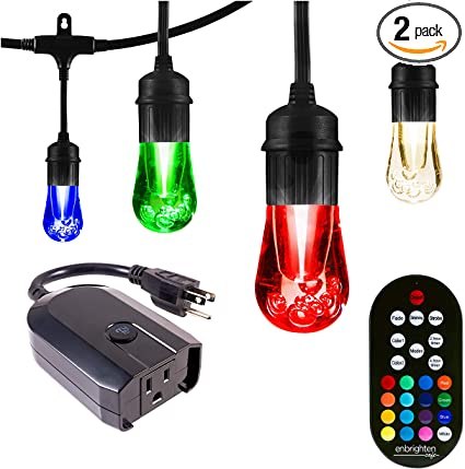 Enbrighten 45067 Color Changing Café (48ft. 24 LED Bulb) Works with Alexa Outdoor String Lights Kit: Vintage LE, 48 ft, Black w/Wifi Smart Plug