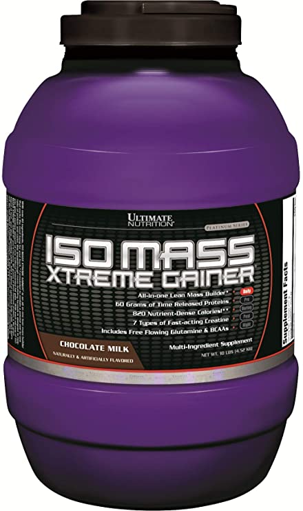 Ultimate Nutrition ISO Mass Xtreme Weight Gainer Protein Isolate Powder with Creatine - Gain Serious Lean Muscle Mass Fast with 60 Grams of Protein, Chocolate, 30 Servings