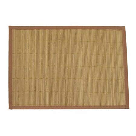 BambooMN Brand - Bamboo Slat Placemat with Brown Fabric Border, Carbonized Brown - 8pc