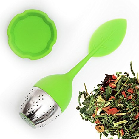 SILICONE TEA INFUSER with Drip Tray and Floating Handle by Teami Blends | Our Best BPA FREE Stainless Steel Ball Infusers for Loose Leaf Teas | Great Strainer as a Gift! (1, Green)