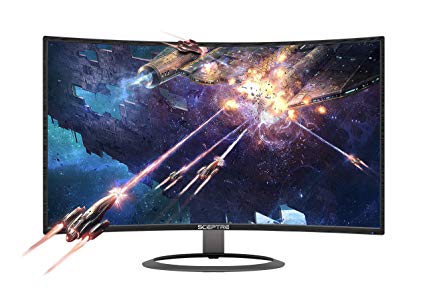 Sceptre 27" Curved 75Hz LED Monitor Full HD 1080P HDMI DisplayPort VGA Speakers, Ultra Thin Metal Black, 1800R immersive Curvature, 2018 & AmazonBasics High-Speed 4K HDMI Cable, 6 Feet, 1-Pack