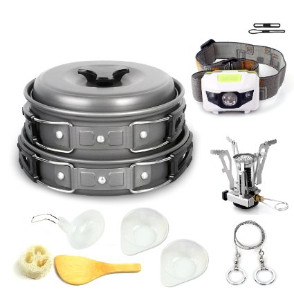 Camping Pot Portable Hard Anodized Aluminum Cooking Ware Cookware Pot Pan Kits Set of 13