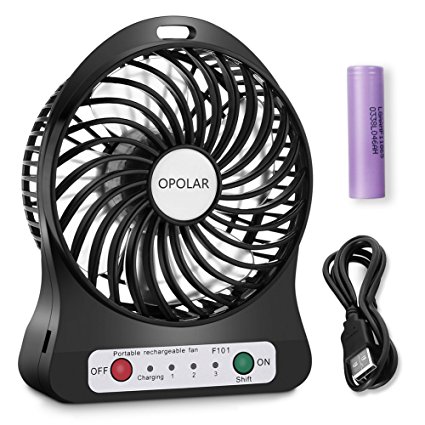 OPOLAR F101B Rechargeable Handheld Mini USB Fan, Desk and Outdoor Fan,with 2200mAh Battery and Side Light-Black (3 Settings, 3.9ft Cable) for Travel, Home and Office