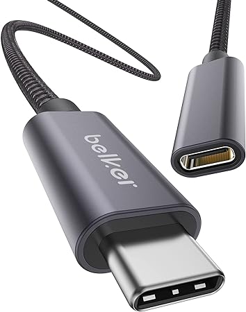 Belker USB C Extension Cable (2M/6.6ft) New Version USB3.2 (5gbps) Type C Male to Female Extension Charging & Sync for PSVR2 M2 MacBook Pro 2021 M1Max Galaxy S23/S22/S21/Note 20 Pixel 7 Dell XPS Grey