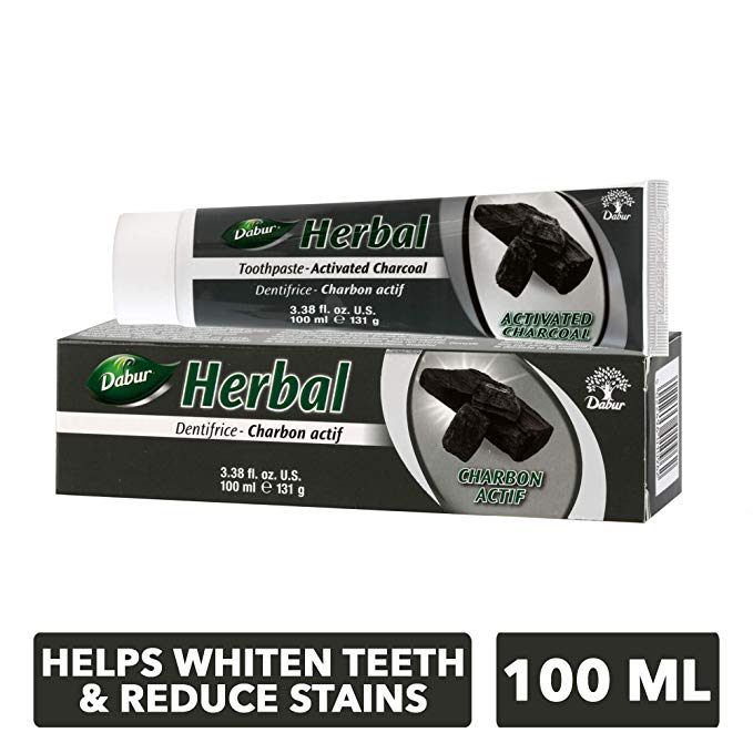 Dabur Herbal Toothpaste - Activated Charcoal - 6 x 100ml Tubes - Fluoride Free