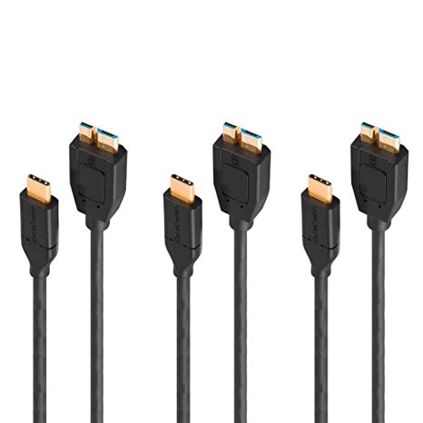 CableCreation [3-Pack] USB-C to Micro USB 3.0 Cable for WD External Hard Drive, Galaxy S5 Note 3, HDD and More (1ft, Black)