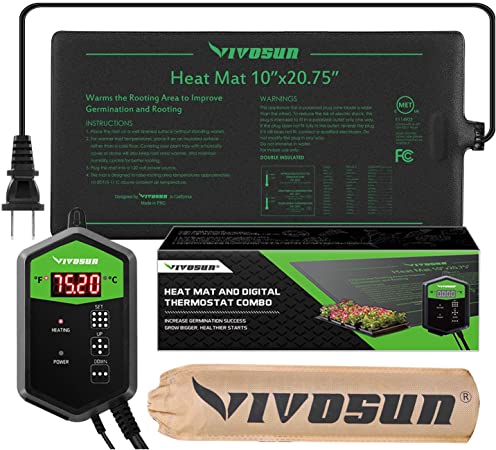 VIVOSUN 10"x20.75" Seedling Heat Mat and Digital Thermostat Combo Set MET Standard