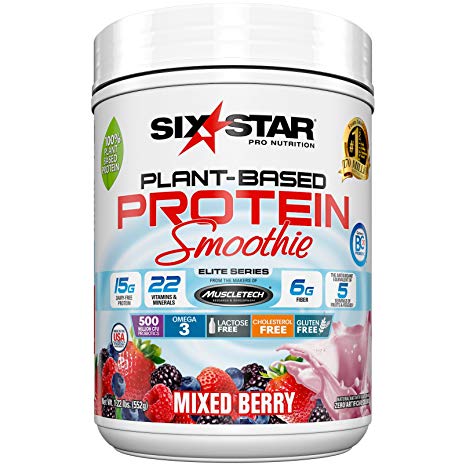 Six Star Plant Based Protein Smoothie, Plant Protein Powder, Mixed Berry, 1.22 Pound