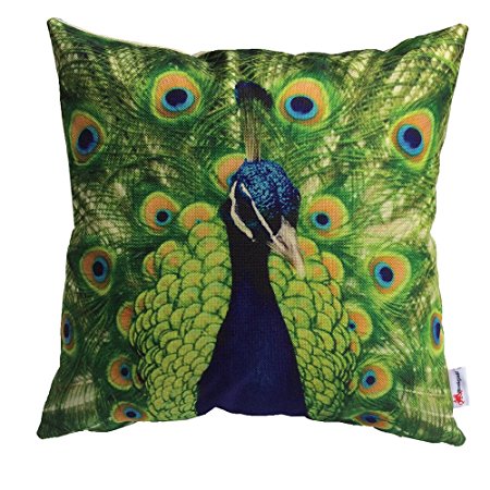 Monkeysell Peacock Pattern Vintage Cotton Linen Square Throw Pillow Case Decorative Cushion Cover Pillowcase Cushion Case for Sofa,Bed,Chair18 X 18 Inch (S018I5)