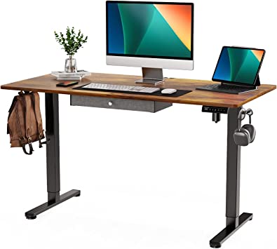 ErGear Electric Standing Desk with Drawer, Adjustable Height Sit Stand Up Desk, Home Office Desk Computer Workstation, 48x24 Inches, Vintage Brown