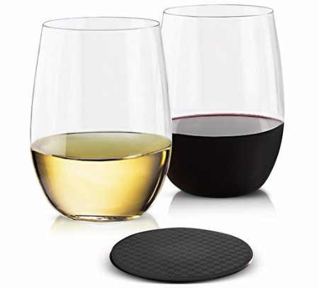 Saluti Unbreakable Wine Glasses, 16oz Tritan Shatterproof Drink Glasses, Dishwasher Safe, Set of 4 plus 4 Drink Coasters