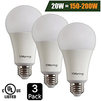 20W ( 150 - 200 Watt Equivalent ) A21 LED Light Bulb, 2300 Lumens Soft / Warm White, E26 Medium Screw Base, UL listed, XMprimo - 3 Pack