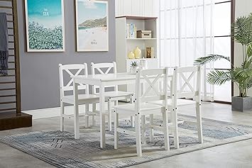 mcc direct Classic Solid Wooden Dining Table and 4 Chairs Set Kitchen Home [Grey/White/natural] (White)