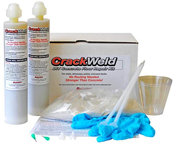 CrackWeld DIY Concrete Crack Repair Kit (2-Pack) - Permanently Repairs Cracks in Basements, Driveways, Garages, Patios, Pool Decks. 2-Component Urethane Concrete Crack Filler Kit.