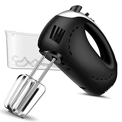 Electric Hand Mixer with Turbo, 5 Speed Hand Beater Kitchen Mixer with 2 Wider Beaters, 2 Dough Hooks and Storage Case