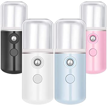 4 Pieces Nano Sprayer Nano Facial Mister Portable Mini Face Mist Handy Sprayer Atomization Eyelash Extensions Cool Facial Steamer for Skin Care USB Rechargeable (White, Black, Blue, Pink)