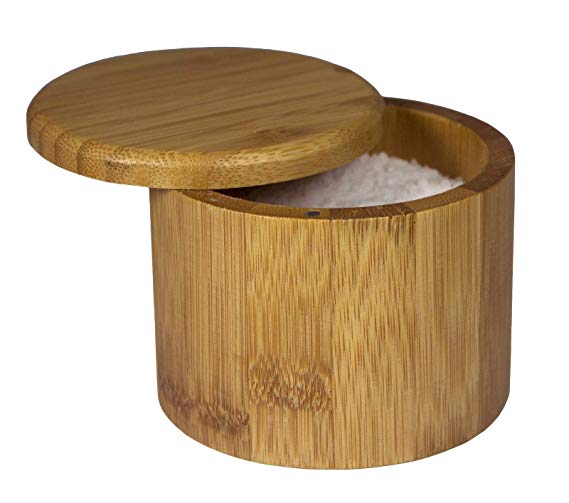 Homipooty Round Salt Box with Lid, 100% Organic Bamboo, storage container for salt/Spice/Tea Leaf
