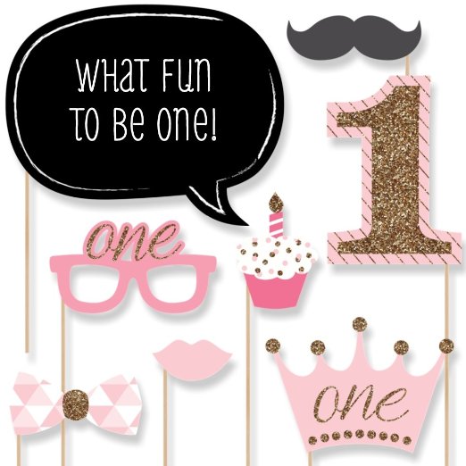 1st Birthday Girl - Fun to be One - Photo Booth Props Kit - 20 Count