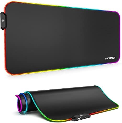 TECKNET RGB Gaming Mouse Pad, LED Soft Extra Extended Large Computer Keyboard and Mouse Mat, Mousepad with 12 Lighting Modes Waterproof Non-Slip Rubber Base for Gamer(800 * 400 * 4mm)