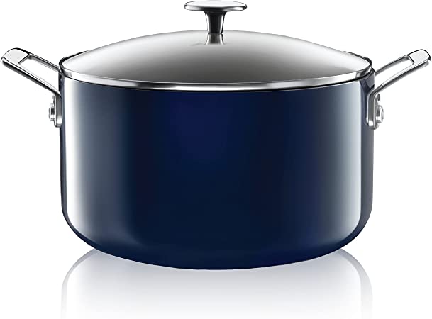 Granitestone Diamond 5 Qt Nonstick Stock Pot Soup Pot Pasta Pot Stew Pot with Tempered Glass Lid-Oven & Dishwasher Safe-100% PFOA FREE - Dark Blue